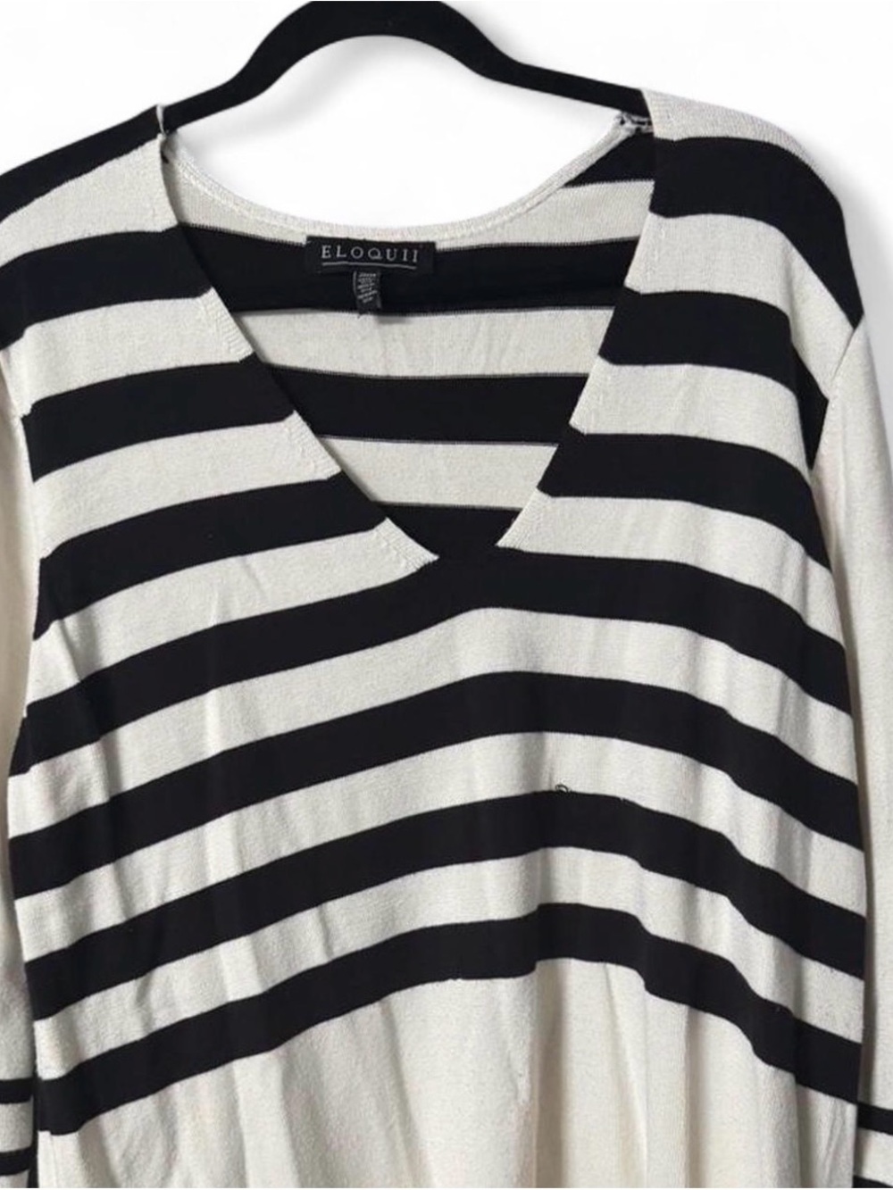 Eloquii Black and White Striped V-Neck Tunic